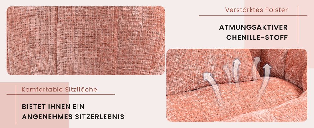 okwish Schlafsofa Sitzsack mit 2 Kissen,Relaxsessel mit dicke Polsterung,Ecksofa ,Extrabreit Lazy Sofa für Erwachsene & Kinder,Chenille-stoff,Rosa