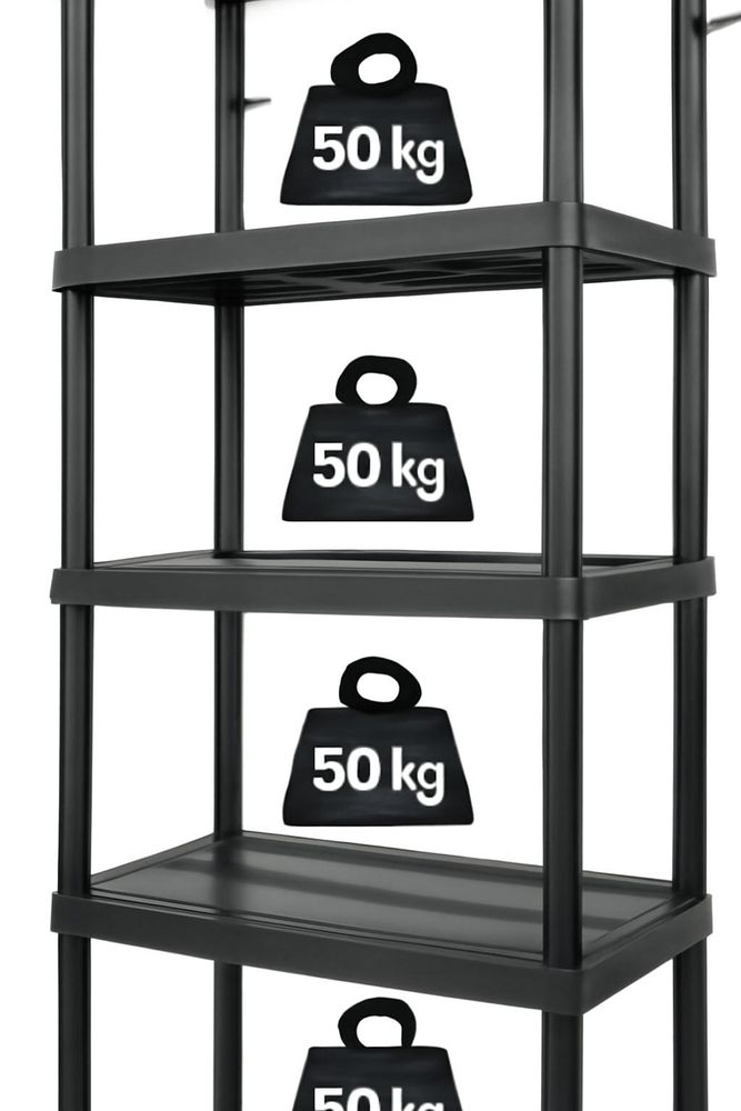 Drabest | Lagerregal - Kellerregale - Kunststoffregal 250kg -180x74x40 cm - Schwarz - Wetterfest - Einfacher Montage - Stabil und Robust