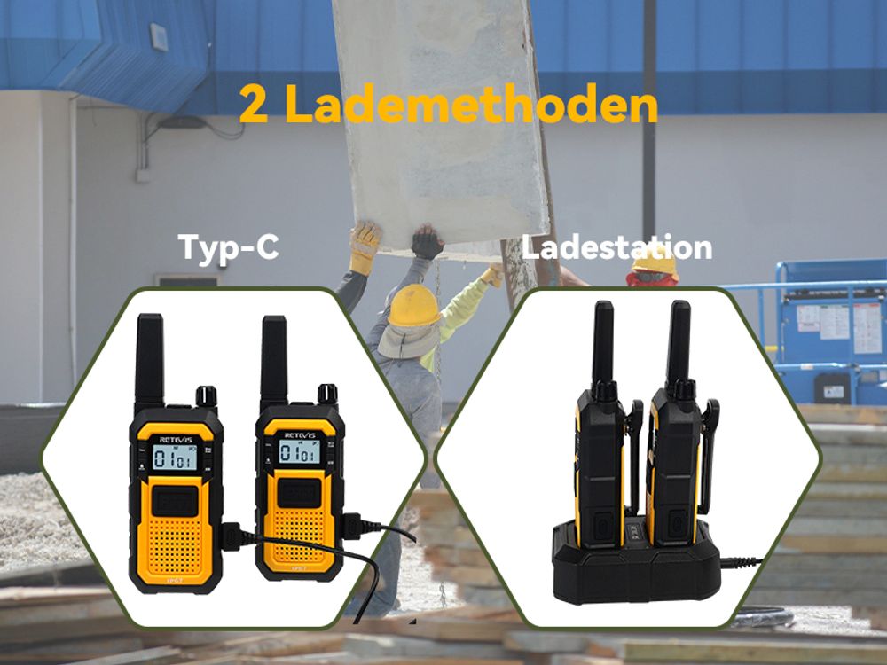 Retevis RB648 Hochleistungs Walkie-Talkies, IP67 Wasserdichtes Funkgerät, Stoßfest, 2000 mAh, USB-C, Professionelles Walkie-Talkie für Erwachsene auf der Baustelle, Transport (6 Stück)