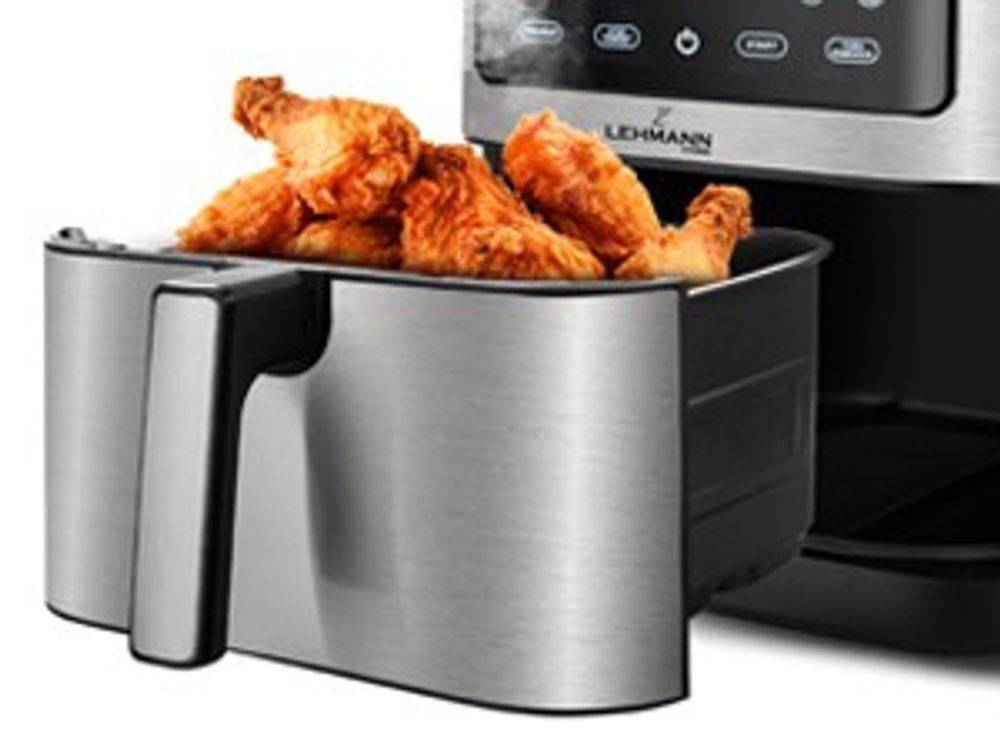 Lehmann 8L Heißluftfritteuse mit 10 Kochprogrammen, 1800 W Air Fryer mit Digitalem LED-Touchscreen und Timer, bis zu 200 °C, gesundes Essen ohne Öl