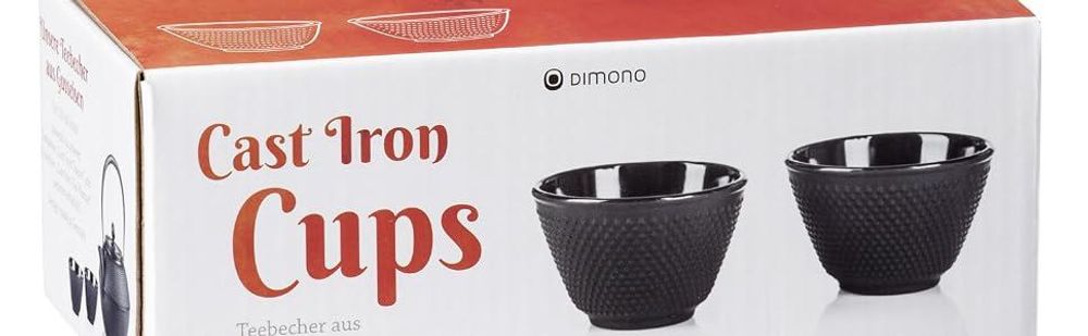 Dimono Asiatische Teekanne aus Gusseisen Schwarz | 1,3L Tee Set mit Stövchen, 2 Tassen & Sieb | Handgefertigt & Emaille-Beschichtung