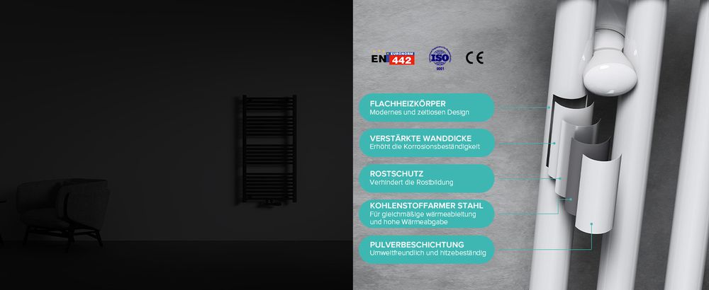 doporro Design Badheizung 100x60cm Anthrazit Röhrenheizkörper Horizontal Mittelanschluss Bad-Heizkörper Ohne Heizstab RHE