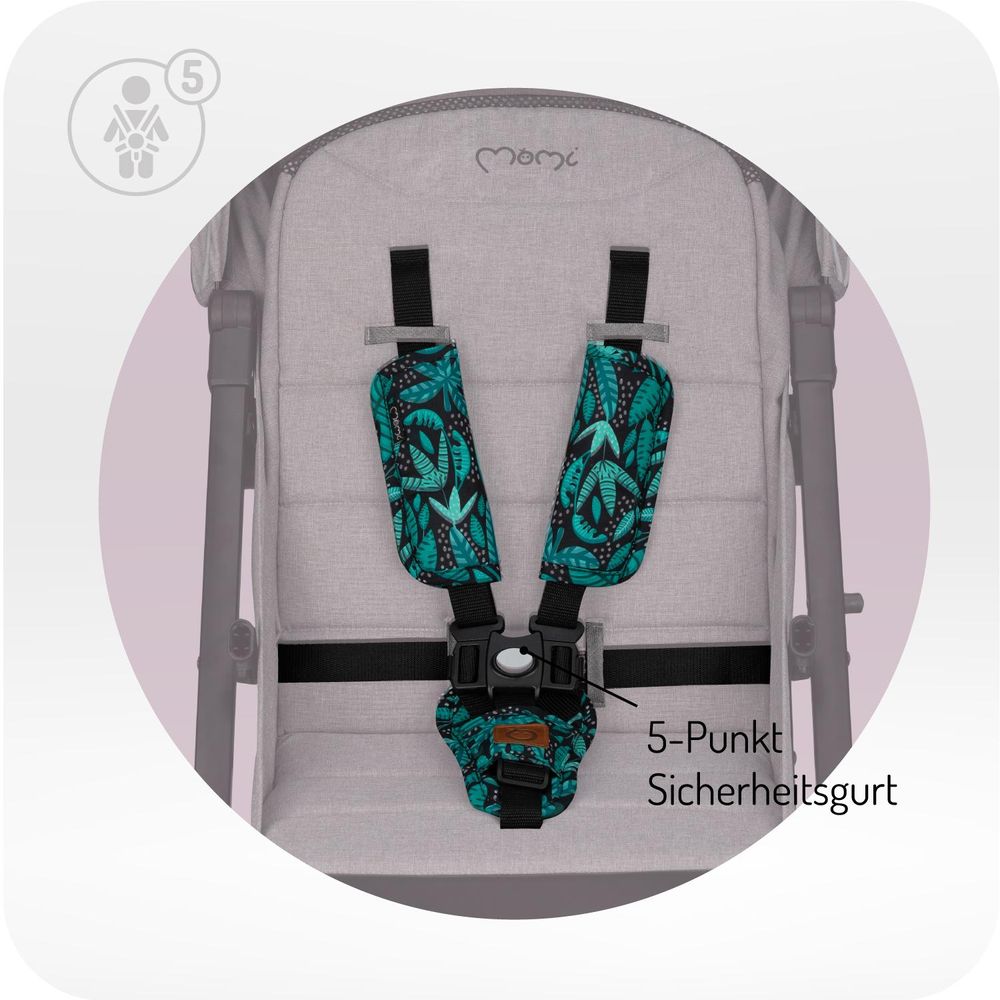 MoMi ESTELLE DAKAR – Ultraleichter Baby Kompaktbuggy mit XL-Rädern, Einhand-Faltung & Trolley-Funktion, inkl. Zubehör, ideal für Reisen – Grau/Grün