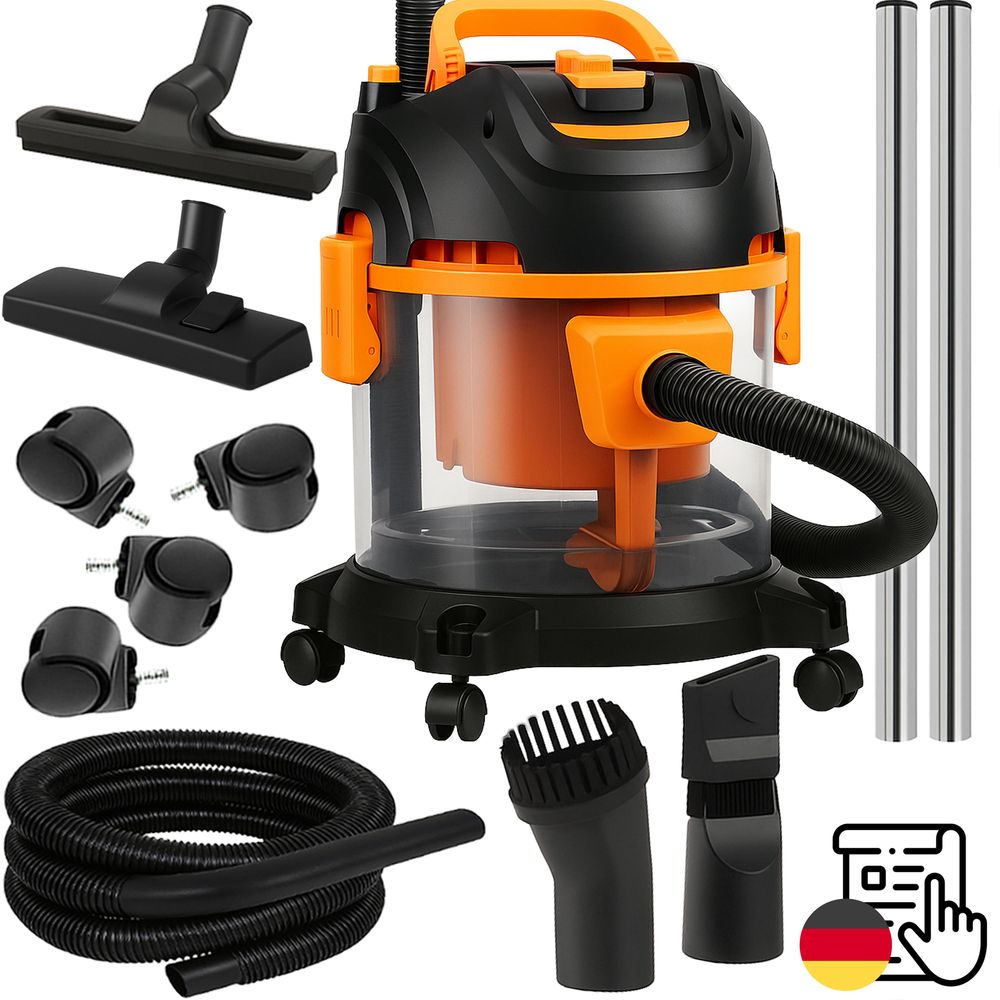 Industriestaubsauger 2200W Nass- & Trockensauger Aschesauger für Kamin & Grill Mehrzwecksauger Wasser-Staubsauger Werkstattsauger Gelb Retoo