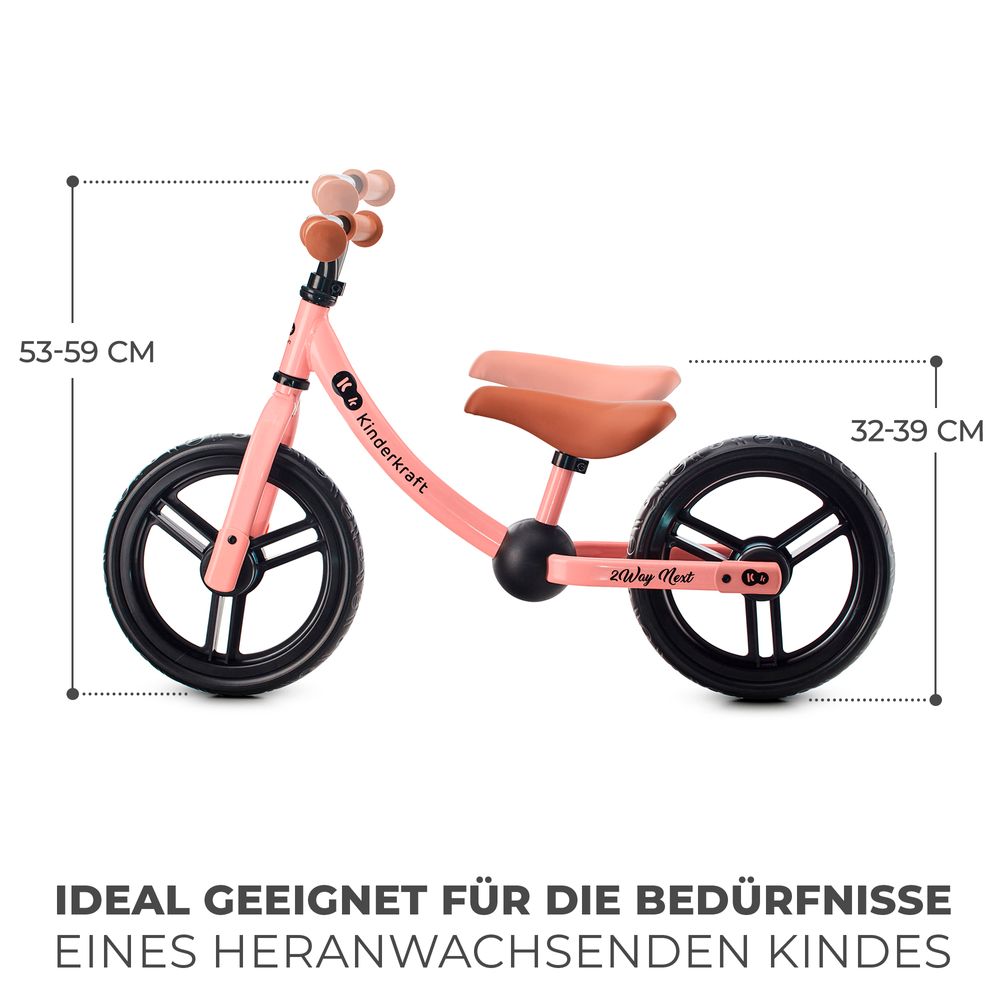 Kinderkraft 2WAY NEXT - Laufrad - verstellbarer Sattel und Lenker - leichter Rahmen - EVA-Schaumreifen - begrenzter Lenkeinschlag - ergonomisch - Rosa