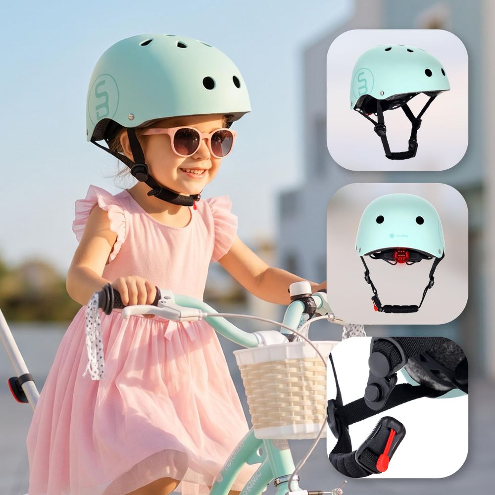 Kind fietst met geventileerde helm, close-up ventilatiegaten