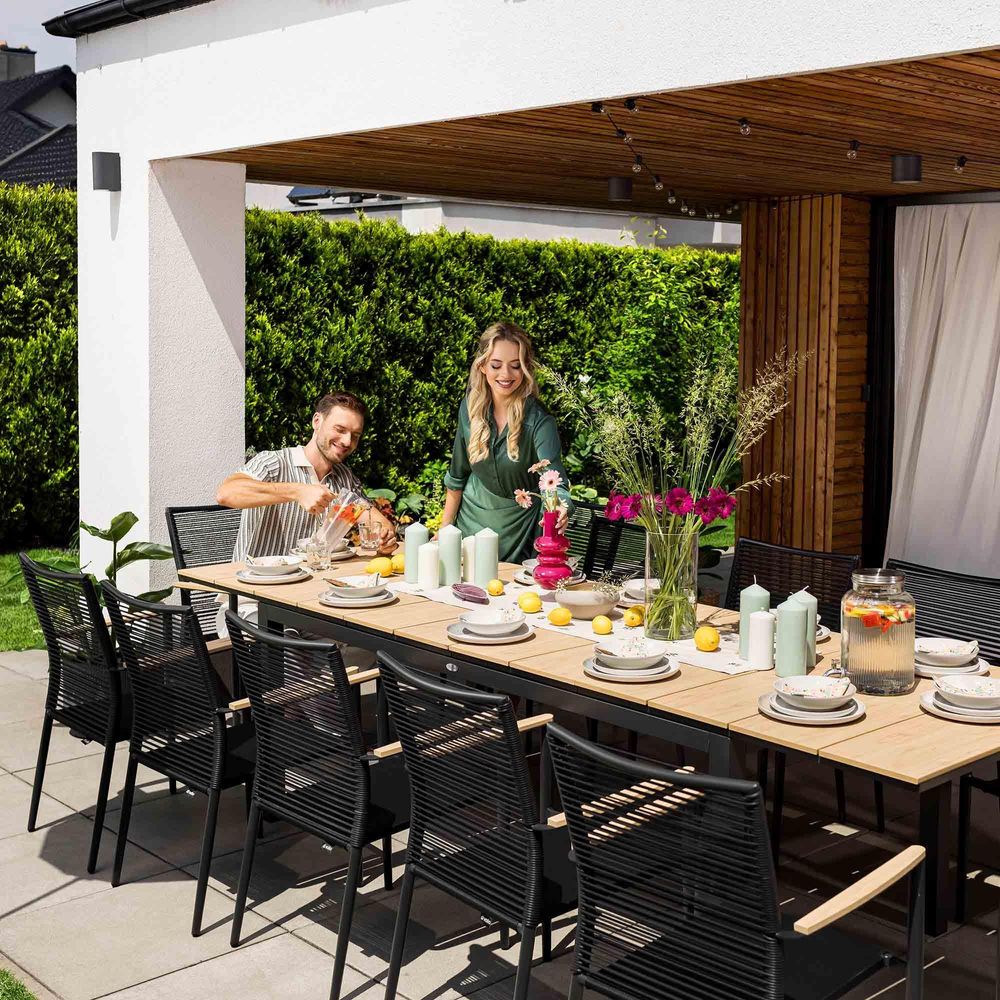 Gartenmöbel-Set BASITA 12 Personen – wetterfest, langlebig, Holzoptik – Beige