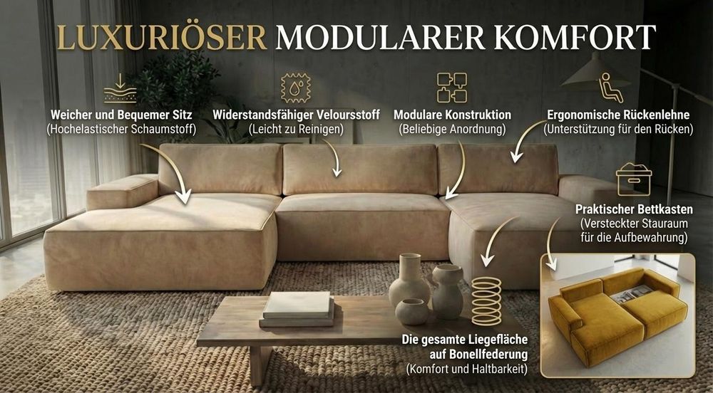 Ecksofa EINAR mit Schlaffunktion, Bonellfederkern und Bettkasten, Farbe: Dunkelbraun