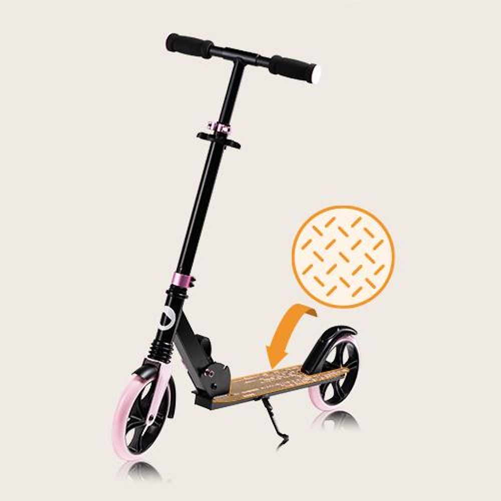 Lionelo Luca Roller Kinder Tretroller bis 100kg Räder 200mm Bremse zusammenklappbar Schwarz Rosa