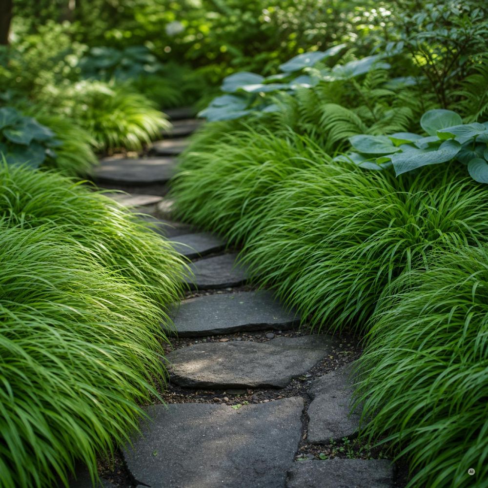 Hakonechloa macra im Garten
