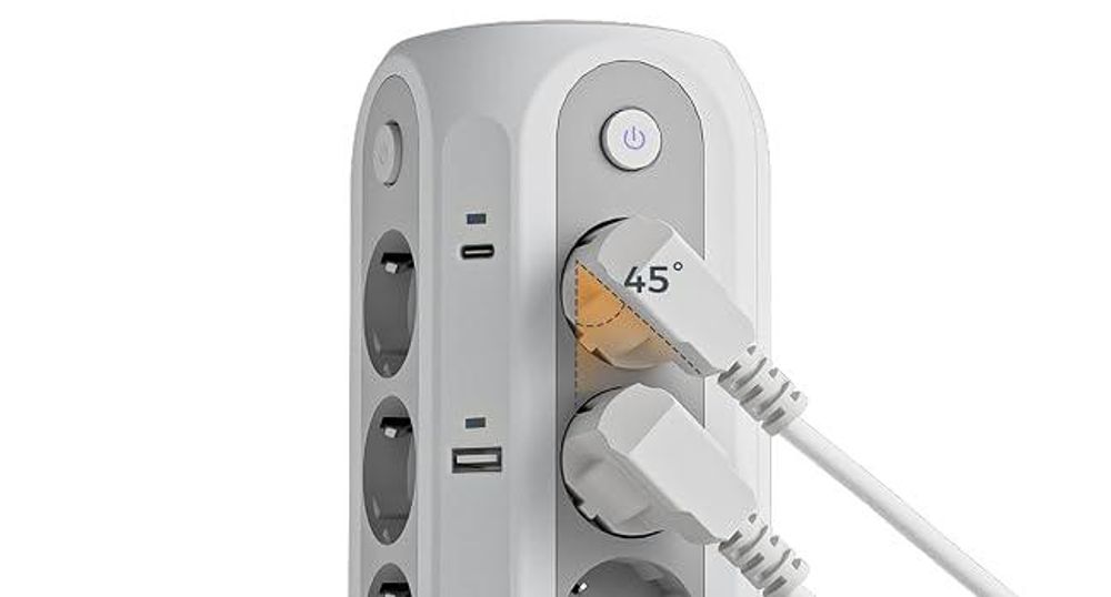 TESSAN 12 Fach Mehrfachsteckdose mit 2 USB C und 4 USB A Verlängerungskabel 5M Überspannungsschutz Steckdosenturm 3680W
