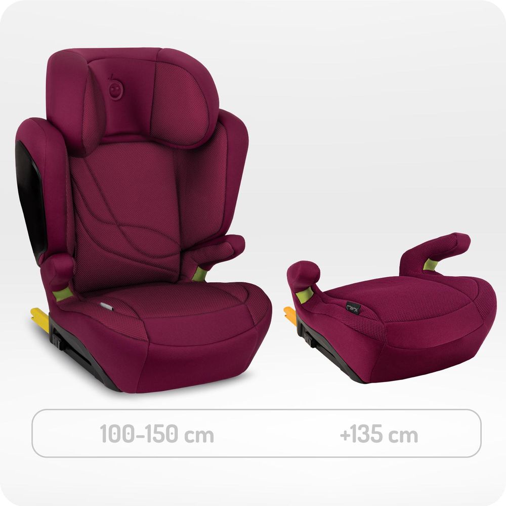 MoMi MEI – i-Size Kindersitz Gruppe 2/3 (100–150 cm, bis 36 kg) mit ISOFIX & 9-fach verstellbarer Rückenlehne – Rot