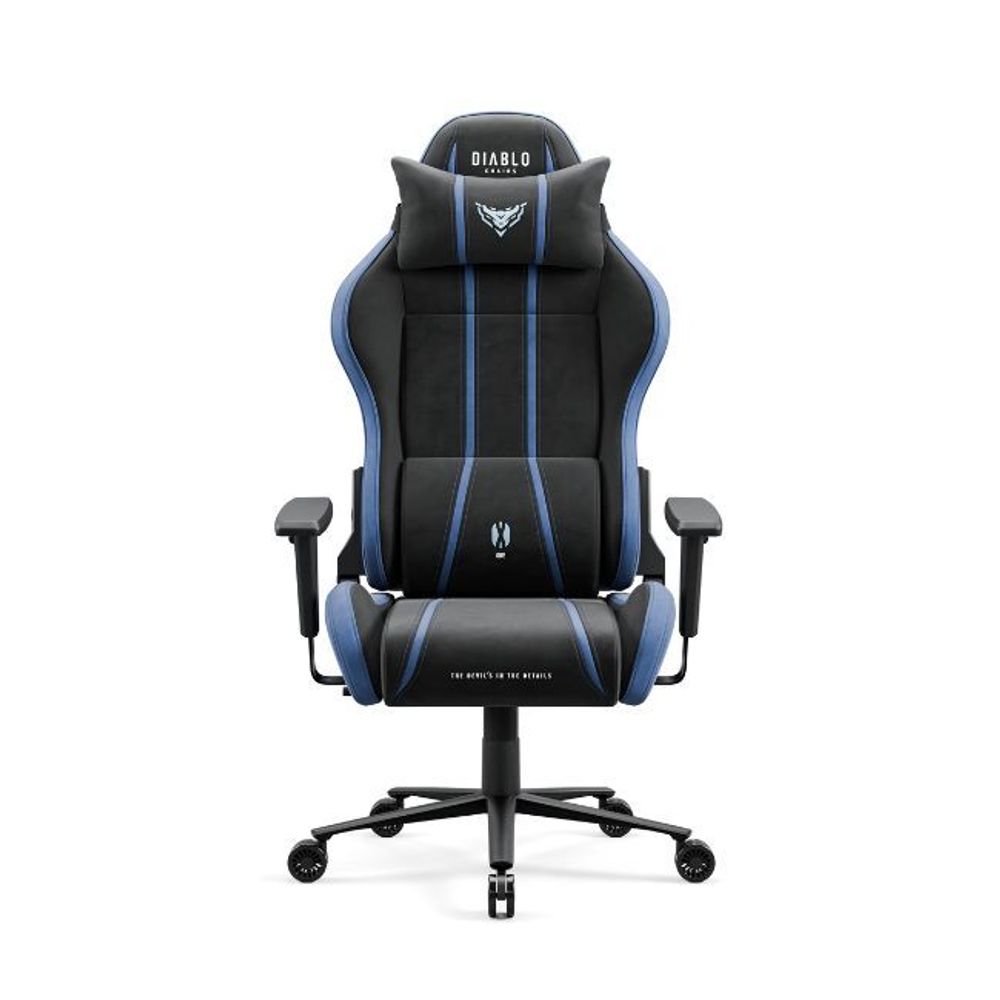 Diablo X-One 2.0 Gaming Stuhl Stoffbezug Bürostuhl Schreibtischstuhl Wippfunktion Lendenkissen Kopfstütze Belastbar bis 150 kg Night-Blue Normal L