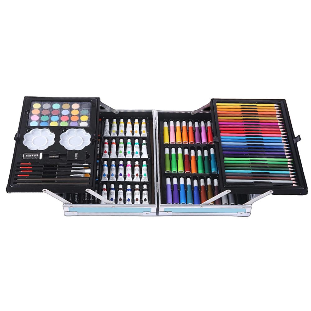Künstler Set 145-teilig mit blauer Aufbewahrungsbox – Malset für Kinder & Anfänger – Stifte, Farben, Pinsel