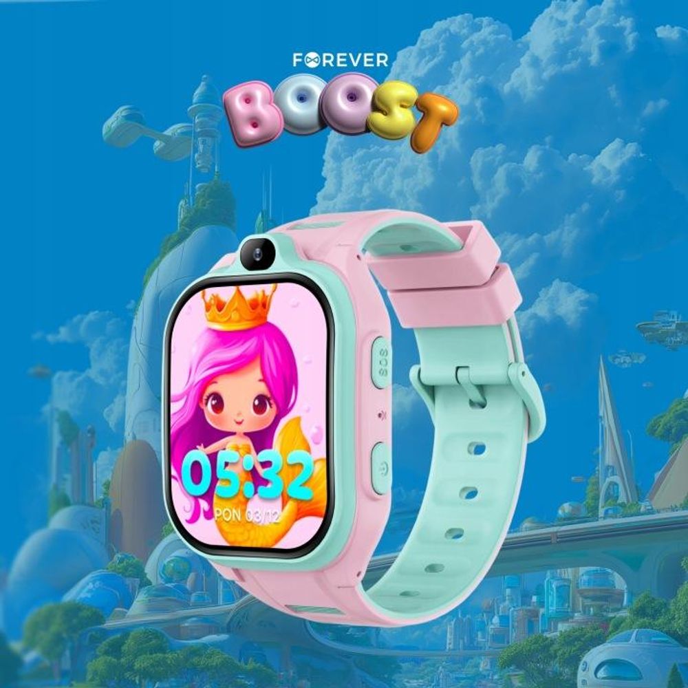 Smartwatch Forever GPS WiFi 4G Kids Boost KW-530 Rosa KI SOS IPS 2,0" nanoSIM 2 Mpx G-Sensor IP67 GeoFencing Videoanruf 800 mAh