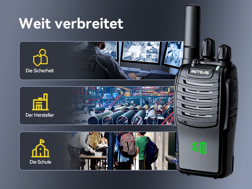Retevis H777H Funkgeräte, Verstecktes Display mit LED, EIN-klick-Pairing, USB-C, VOX, Walkie Talkie Set für Schule, Hersteller (10 Stück, Schwarz)