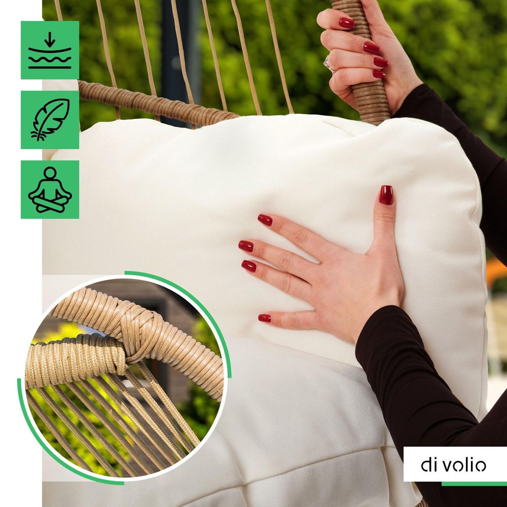 di volio Hängesessel mit Gestell Beluno beige, Hängestuhl für Indoor & Outdoor, inkl. Kissen, bis 150 kg belastbar, ideal für Garten, klappbar