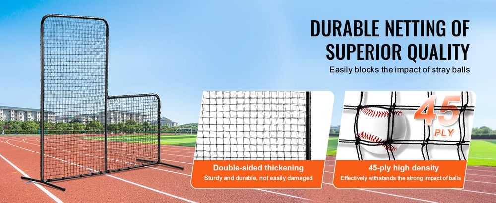 VEVOR L Bildschirm Baseball für Schlagkäfig, 7x7 ft Softball Sicherheitsbildschirm, tragbarer Körperschutz Schlagbildschirm mit Tragetasche, Rädern, Erdnägeln, strapazierfähigem Pitching-Netz zum Schutz der Werfer