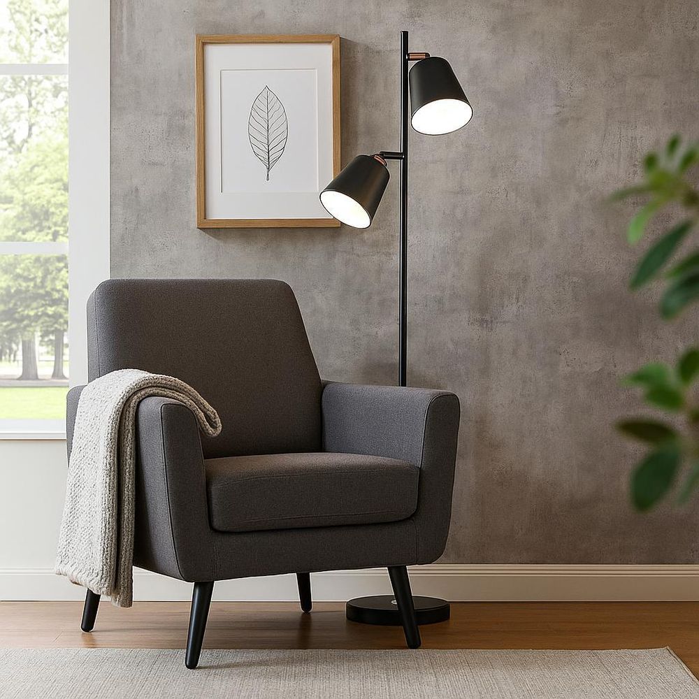 MasterLED Stehleuchte – Höhe 1400 mm – schwenkbar – schwarz mit gold – 2-flammig – stehlampe schwarz gold – wohnzimmer standleuchte – KOKO