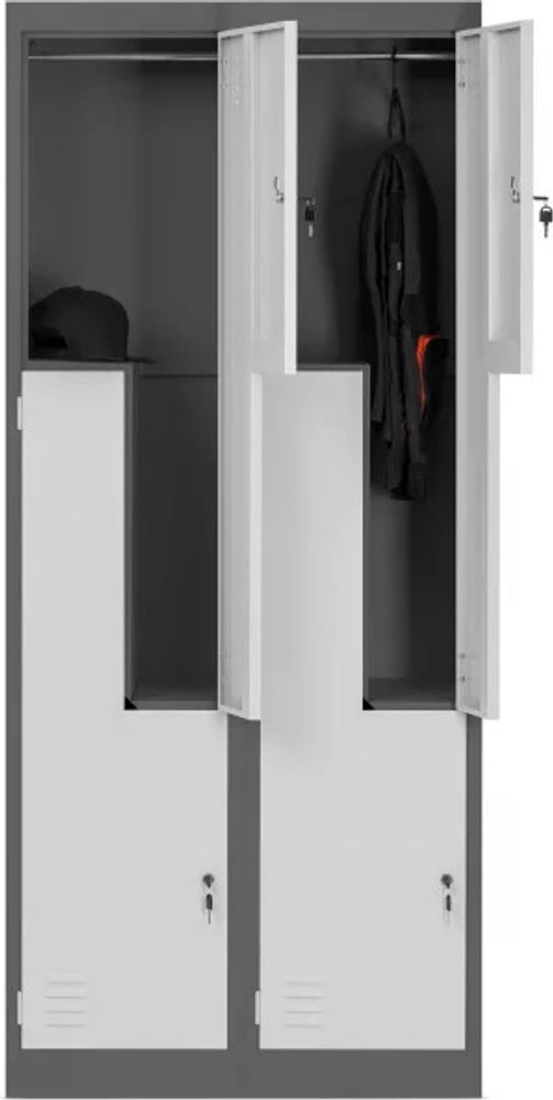 Jan Nowak Umkleideschrank Z02 Spind mit 4 Abteilen Kleiderspind Metallschrank Flügeltür Lüftungsschlitzen Pulverbeschichtung 185 cm x 80 cm x 45 cm, Farbe: Anthrazit-Weiß