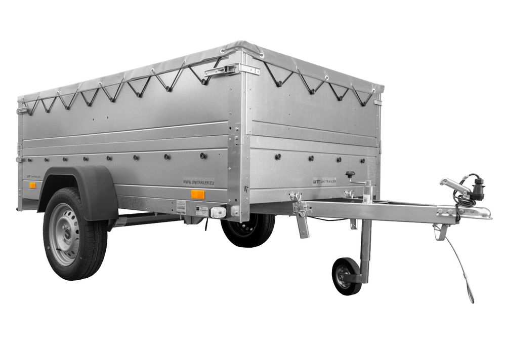 Faltbarer Anhänger GARDEN TRAILER 230 KIPP mit zusätzlichen Bordwänden, Stützrad und Flachplane