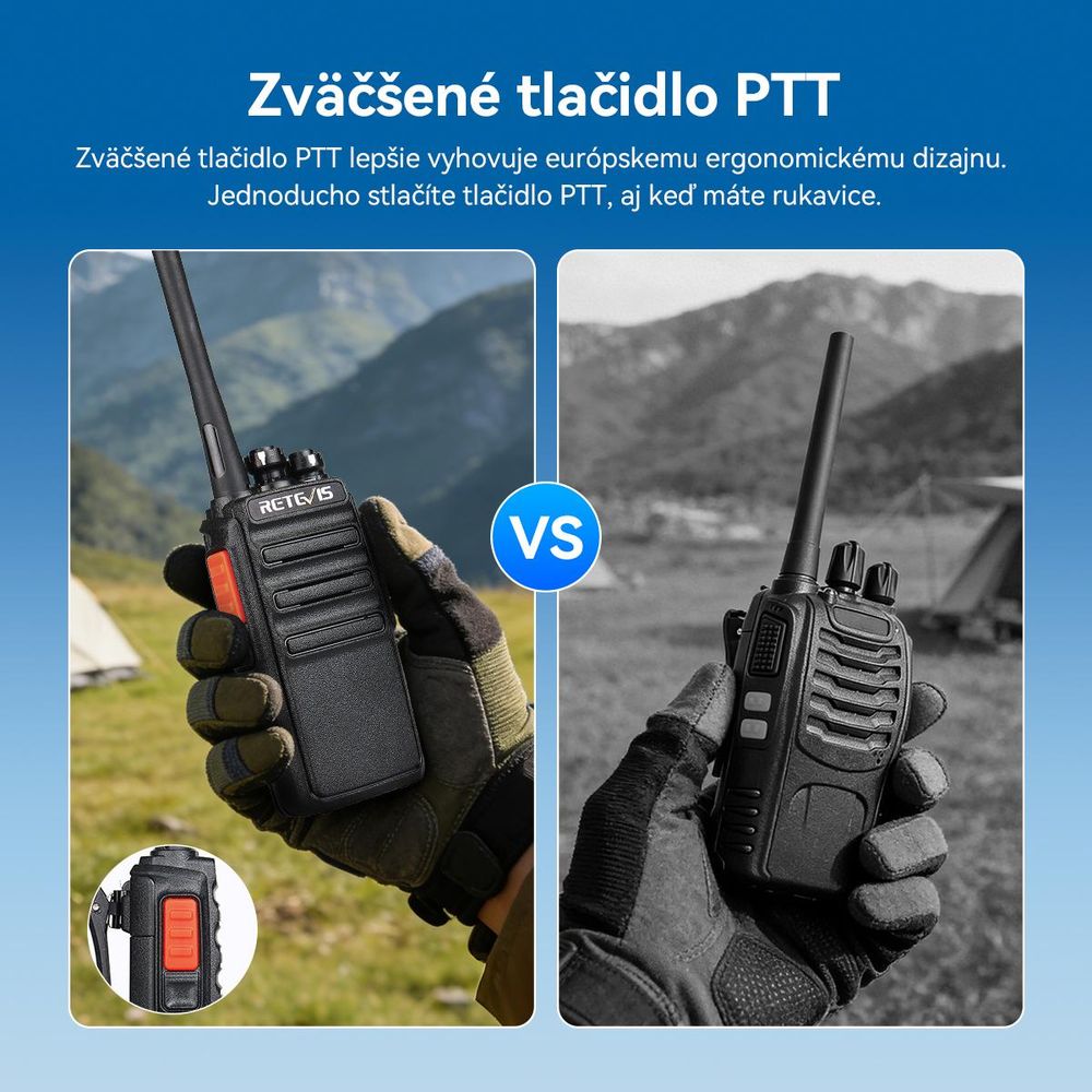 Retevis RT24 Vysielačky, walkie talkie, bezlicenčné handsfree PMR446 s veľkým dosahom, USB nabíjanie a slúchadlá, pre rodinné kempovanie, cyklistiku