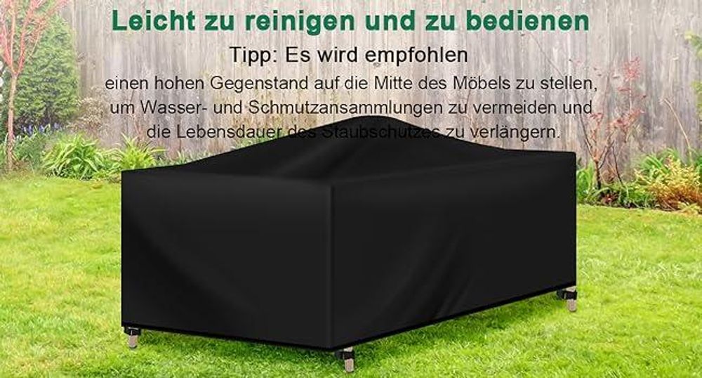 WOLTU Abdeckung für Gartenmöbel, aus 420D Oxford Gewebe, Wasserdicht Abdeckplane UV-Beständig, Schutzhülle Plane für Möbelsets, Schwarz 250x210x90 cm