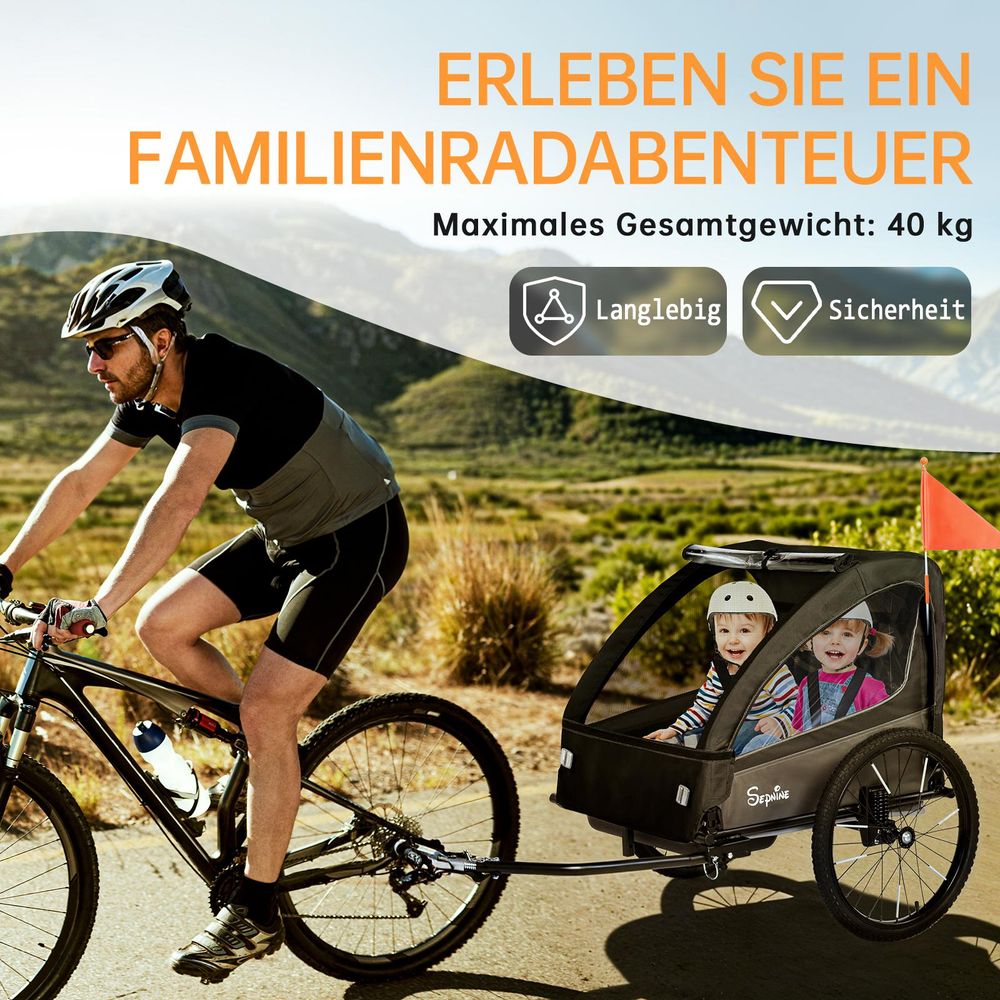 BT920 2‑in‑1 Kinder‑Fahrradanhänger, Aluminium‑Rahmen, 40 kg Tragfähigkeit, für 1‑2 Kinder, Maße: 75 × 28 × 71 cm，Schwarz