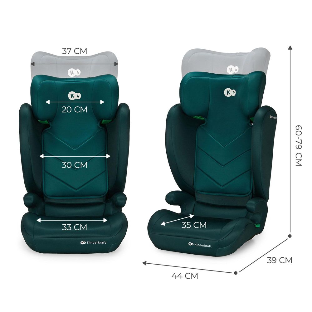 Kinderkraft I-SPARK 2in1 Kindersitz 100-150 cm (3,5-12 Jahre) - i-Size Standard - Leicht - H-GUARD Kopfstütze - SPS Seitenaufprallschutz - Grün