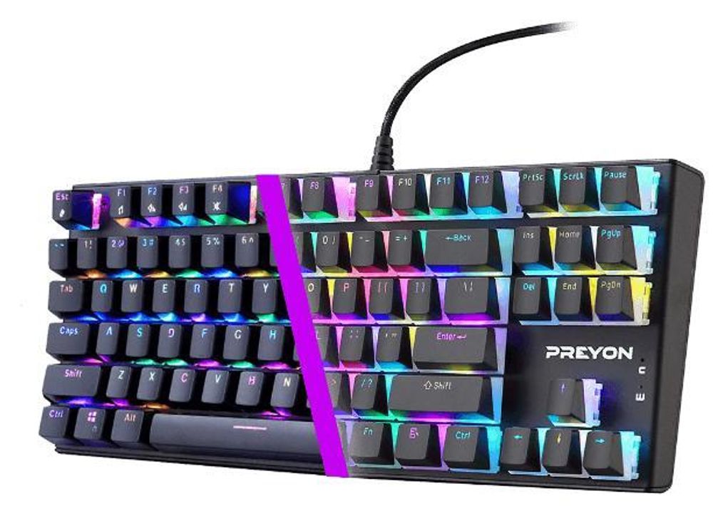 PREYON Brown Blitz Claw Gaming - Klawiatura mechaniczna TKL bez klawiszy numerycznych, przełączniki Gateron Brown, klawisze w kolorze "pudding", podświetlenie RGB, obudowa z aluminium, klawiatura PC, kolor czarny