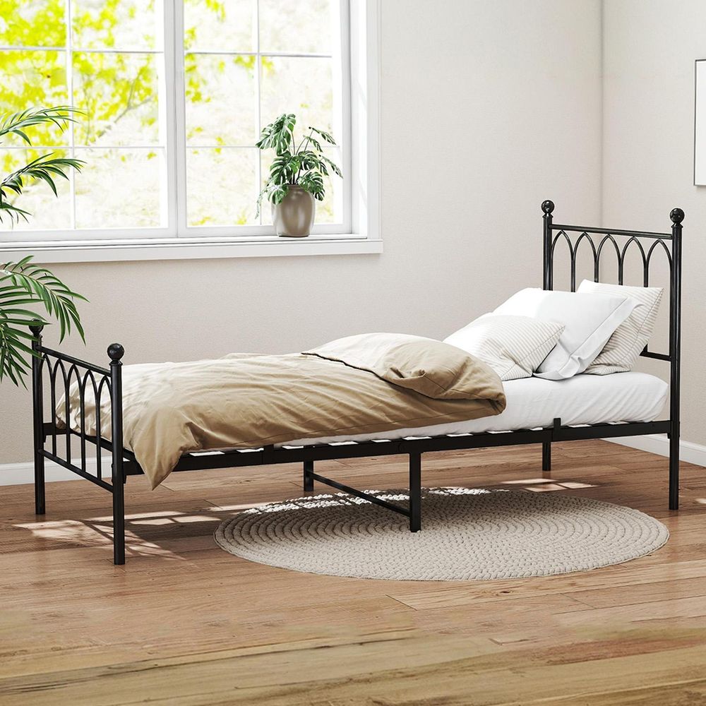 Schwarzes Metallbett 90x200 cm mit MDF-Kopfteil