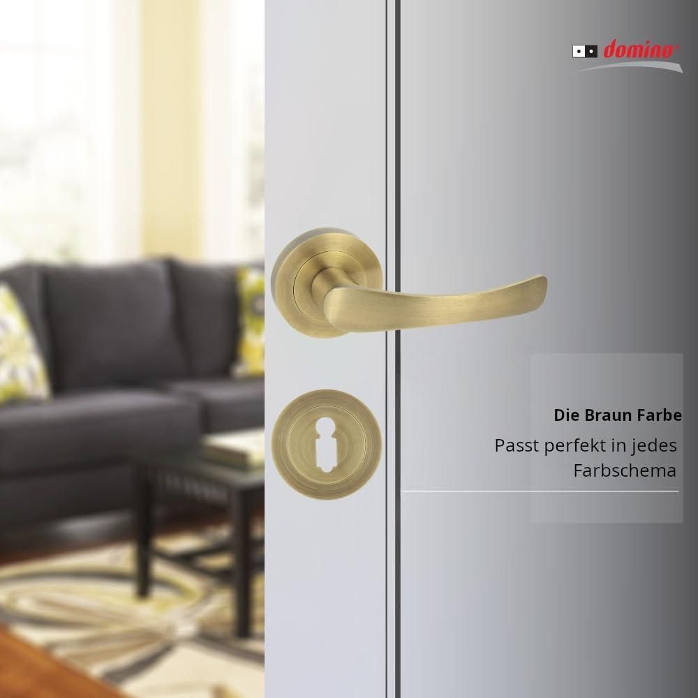 DOMINO Türgriff Drückergarnitur BB-Buntbart Set | Rund-Rosette | Türklinke für Bürotür, Kellertür & Innentür | aus Aluminium | Bronze Farbe| NOVA-R M3
