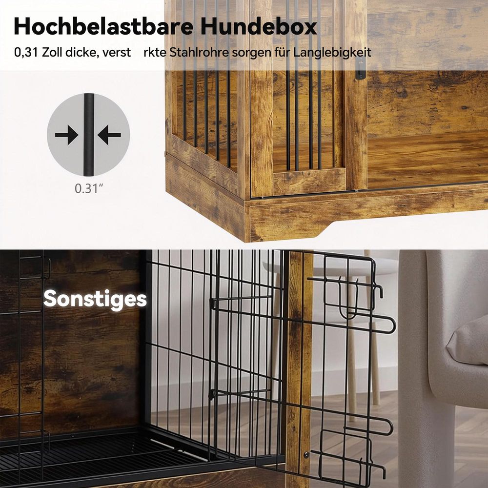 Hundekäfig Tierkäfig mit Schiebetür, Hundebox Hundehaus mit Tischoberfläche Transportbox Drahtkäfig, Hundekiste Beistelltisch, 105x75.4x58cm