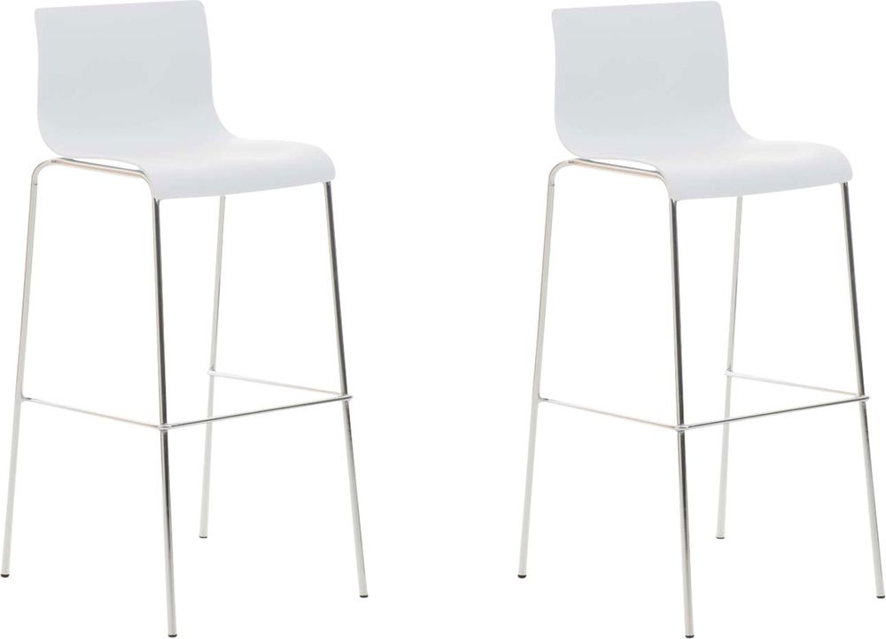 TPFLiving 2er Set Barhocker Hope 4-Fuß Gestell Metall in Chromoptik Kunststoff Weiß