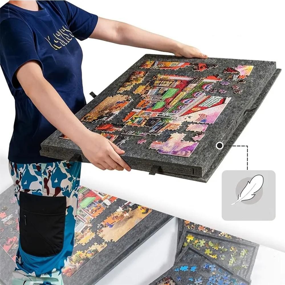 Juksun Puzzleplatte 77x53.6cm Filz grau mit 6 Schubladen Ständer und Schutzhülle für 1000 Teile