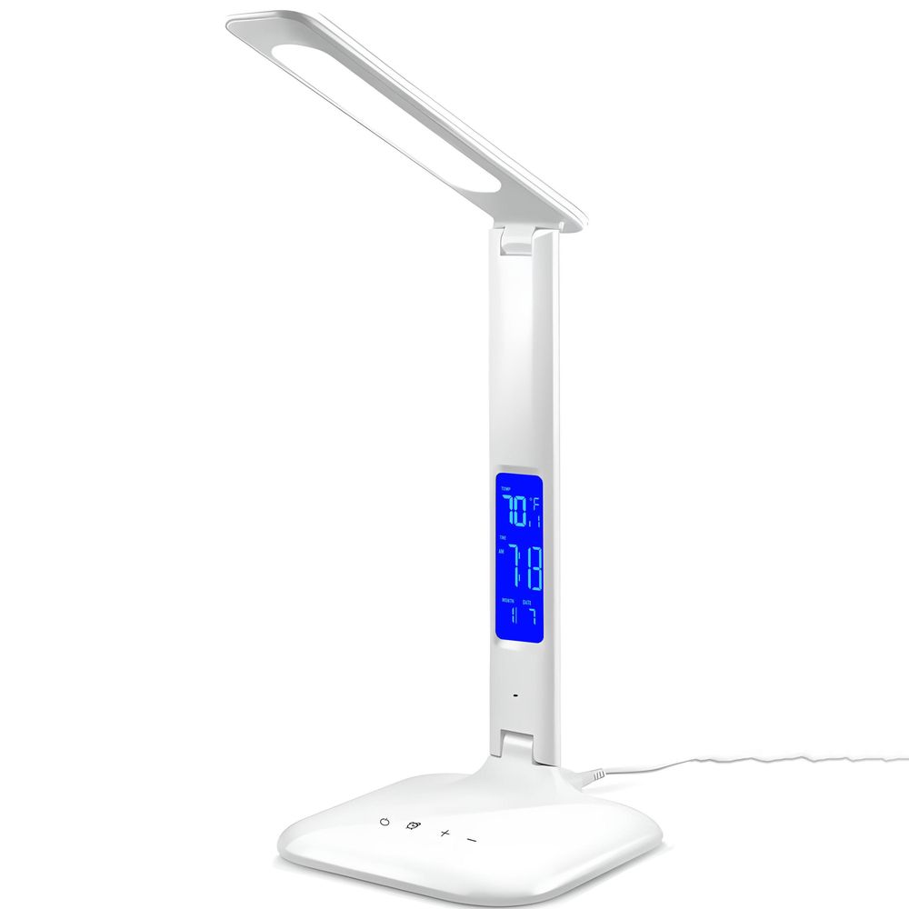 LED Schreibtischleuchte mit Thermometer und Uhr Schreibtischlampe Tischleuchte Leselampe Nachttischlampe Nachttischlampe Tischlampe Bürolampe Weiß Retoo