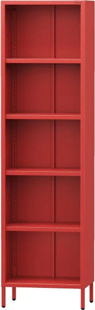 Jan Nowak Bücherregal Mario 4 höhenverstellbaren Einlegeböden (4x30 kg) und Wandmontage Metall Hochregal, 50 x 180 x 35 cm, Rot