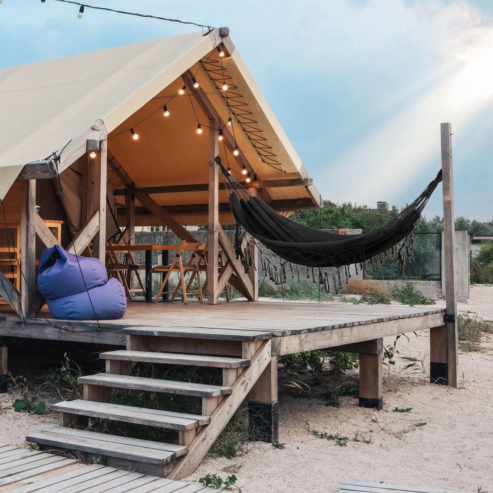 Schwarze Baumwoll-Hängematte für Garten/Camping. Komfortabel für 2 Personen
