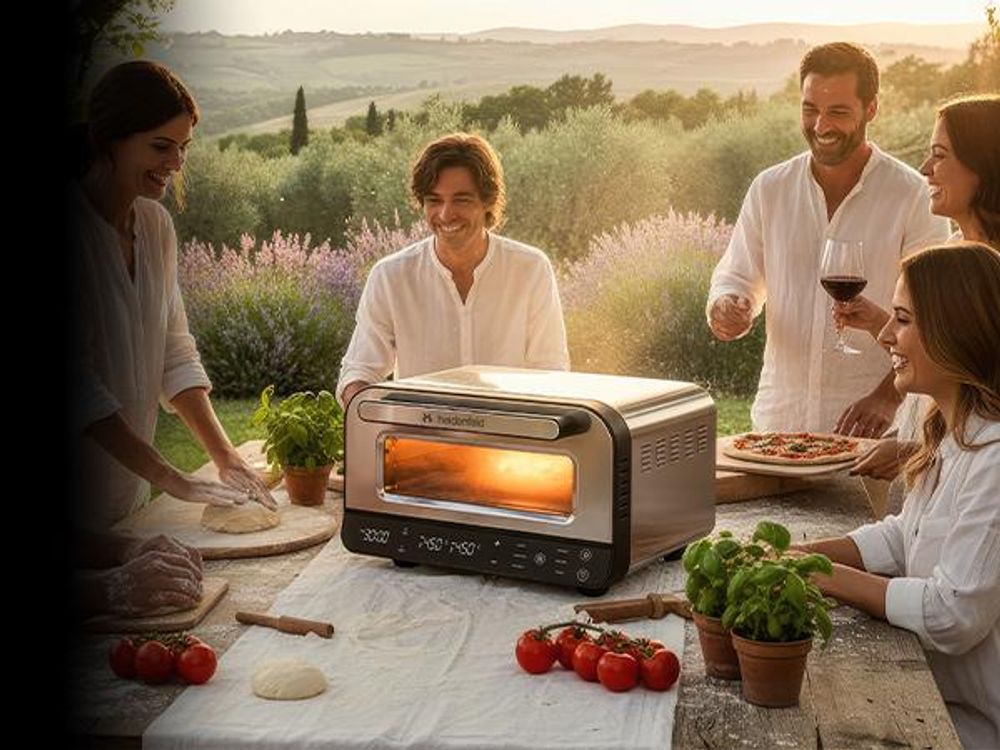 Heidenfeld Pizzaofen Pizzaboss | Elektrischer Pizza Ofen - Backofen - Pizzabackofen - Pizzamaker - inkl. Pizzastein & Pizzaschieber - Bis 450° C