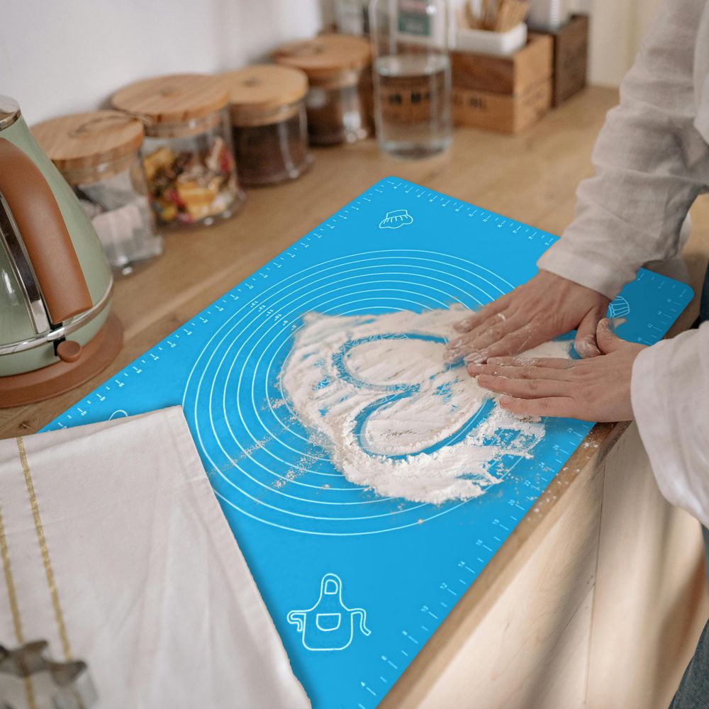 Silikon Backmatte Teigmatte Ausrollmatte Backunterlage Silikonmatte Dauerbackmatte Teigunterlage Groß XXL Antihaft Rutschfest 64,5x45cm Blau Retoo