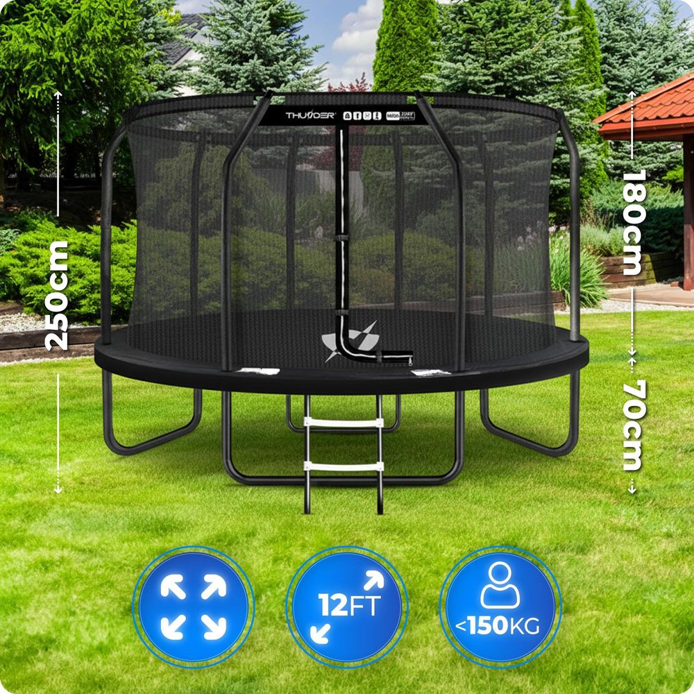 Thunder Gartentrampolin Elite 366 cm 12 ft Innennetz 150 kg Schwarz