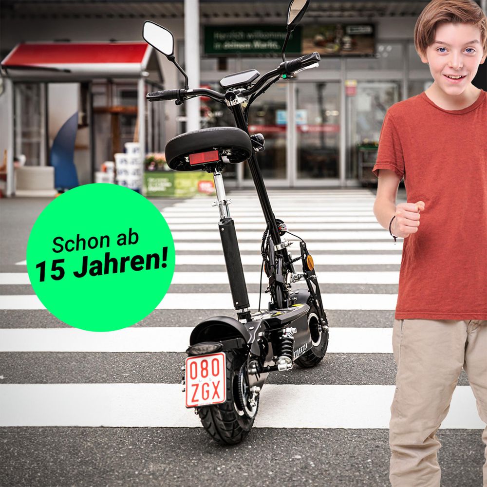 eFlux E-Scooter Street 20 Pro | Scooter Klappbar - Elektro Roller - Straßenzulassung - Sitz höhenverstellbar - E-Roller - 20 km/h - 500 W (Schwarz)