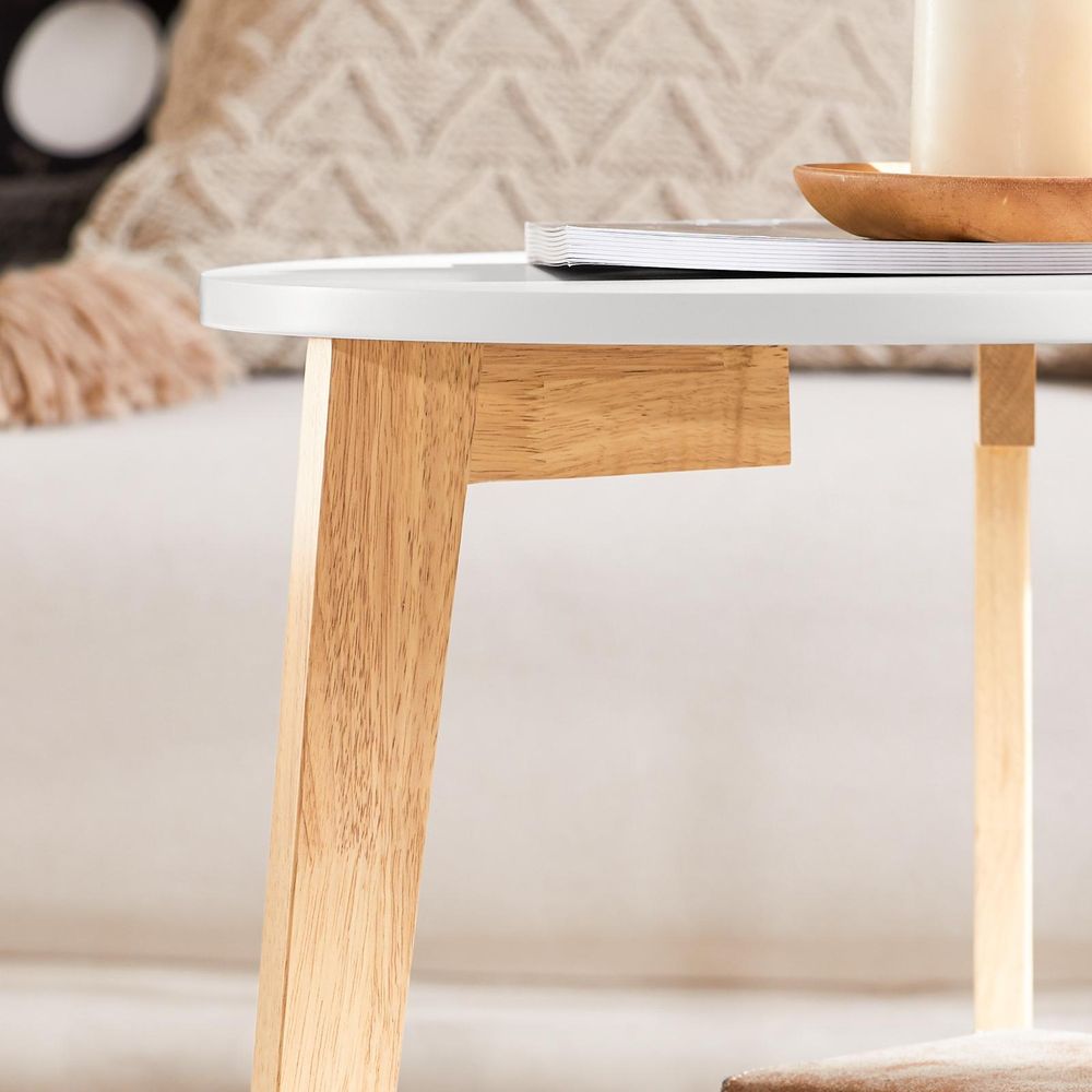 SoBuy Couchtisch 2er-Set – Platzsparende Runde Beistelltische, Wohnzimmertisch klein & groß, Weiß, FBT75-W