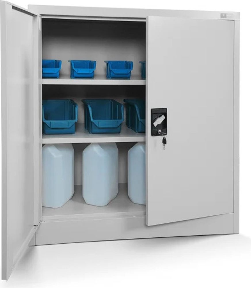 Kleiner Aktenschrank C001B Büroschrank mit Flügeltüren Metallschrank Lagerschrank Pulverbeschichtet Stahlblech 93 x 90 x 40 cm, Farbe: Grau