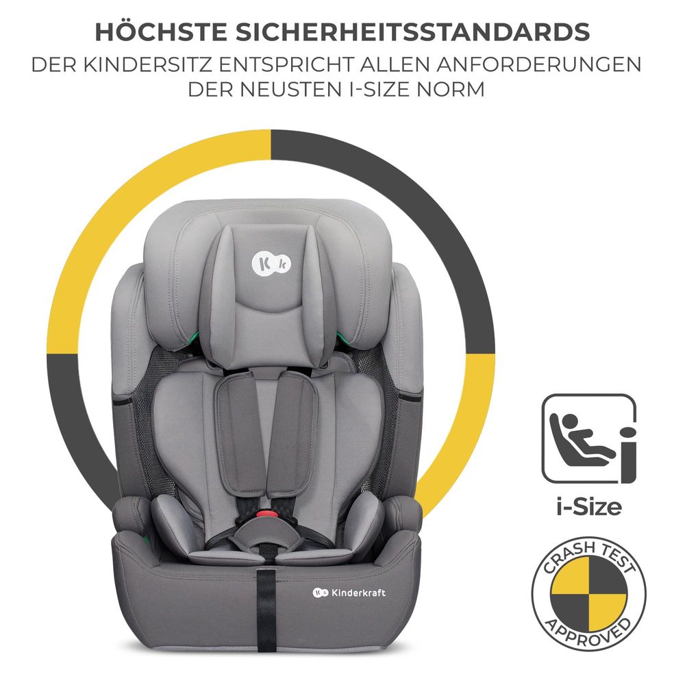 Kinderkraft COMFORT UP i-Size - Autokindersitz - Autositz - 76-150 cm - R129 Norm - 5-Punkt-Gurt - EASY GROW System - Belüfteter Sitz - Grau