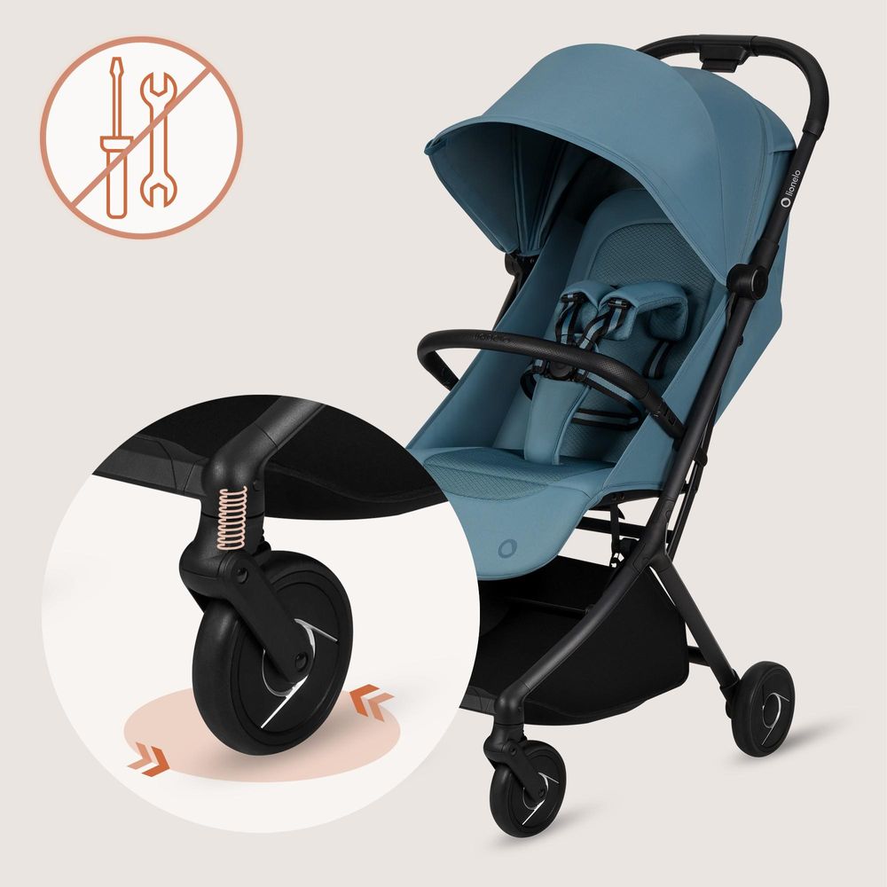 Lionelo Sia Buggy ultraleicht 5,9 kg, kompakt klappbar 18x51x49 cm, Einhand-Faltung, UPF50+, ER-Räder, Dri-Seat, Zubehör-Set - Blau
