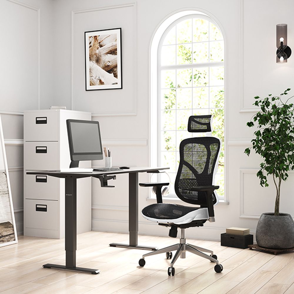Diablo V-Basic Bürostuhl Chefsessel Netzstoff verstellbare Armlehnen höhenverstellbar ergonomisch Farbwahl Farbe: Weiß/schwarz