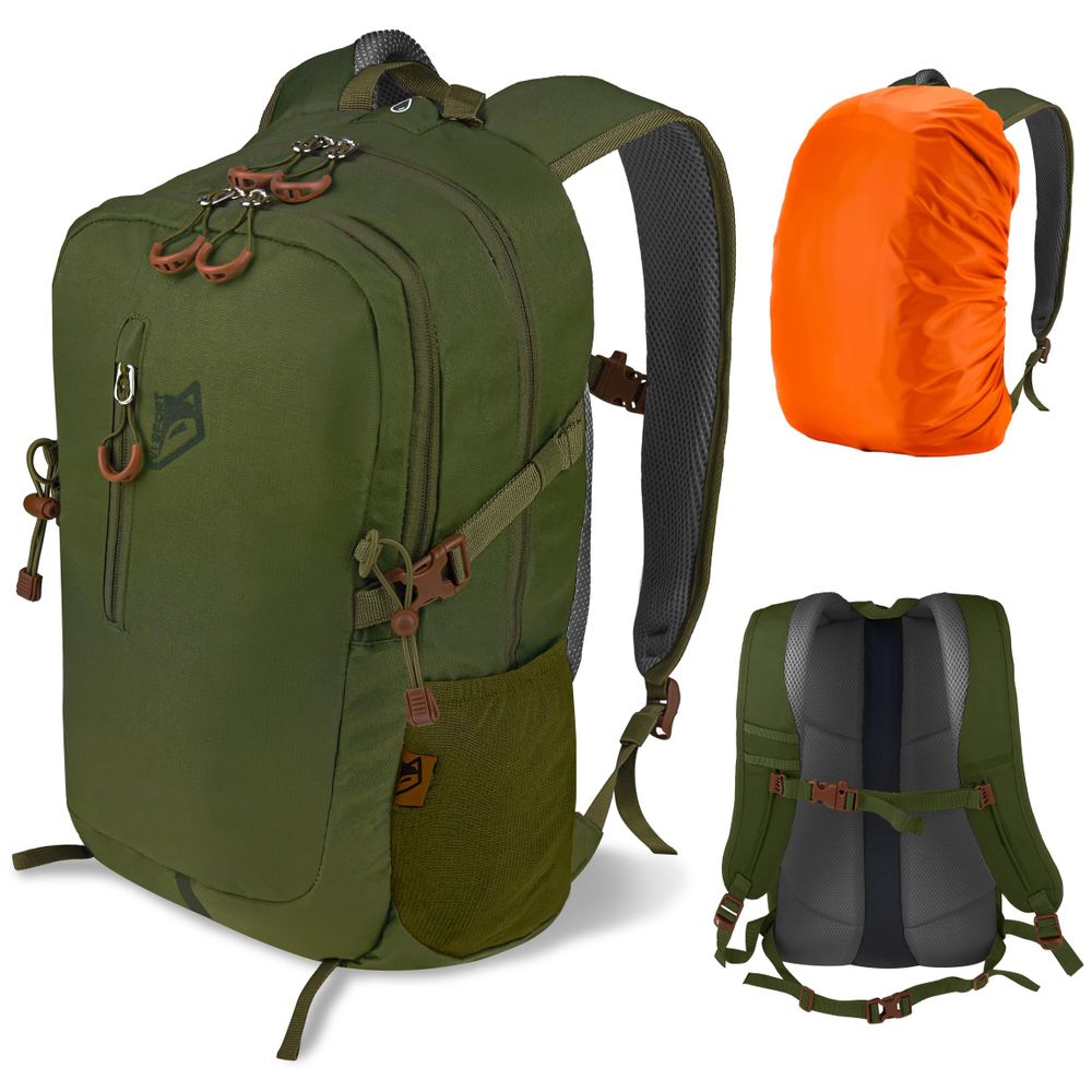 Wanderrucksack 25L Trekkingrucksack Herren & Damen, Titan-Core™ Nylon Outdoor Rucksack mit Regenschutz & Laptopfach, EVI SPORT Trailpack Army Green