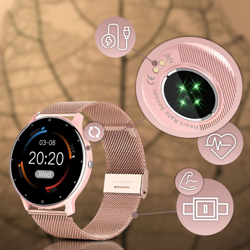 Smartwatch Smart Watch 45mm DT-88 Armbanduhr mit Touchscreen Sport Band Fitness Armband Black Watch Geschenk Call Android iOS Herren Damen Rosa Retoo