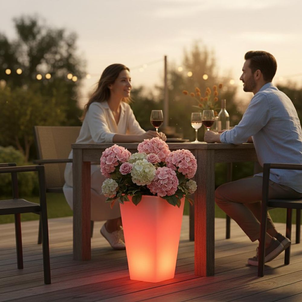 MasterLED LED Blumentopf beleuchtet - RGB Farbwechsel - mit Fernbedienung - wetterfest - Gartenbeleuchtung für Terrasse & Balkon - 30x50cm